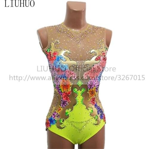 LIUHUO Womens Girls' performance Rhythmic gymnastics competition Leotard Artistic Costume Ice Skating Dress Multicolor Tights