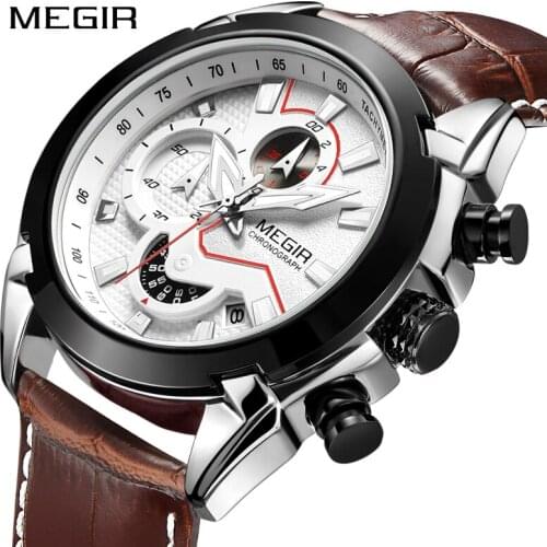 MEGIR Creative Quartz Watch Men Leather Strap Chronograph Military Sports Watches Male Clock Date Relogio Masculino Reloj Hombre