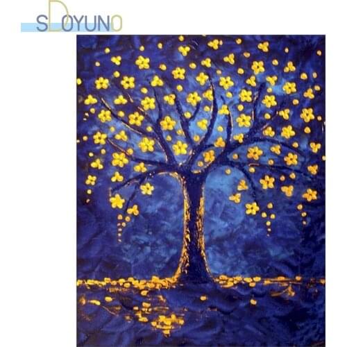 SDOYUNO DIY Paint By Numbers Kits Tree 60X75cm Oil Painting By Numbers On Canvas Scenery Frameless Pictures By Numbers Wall Art