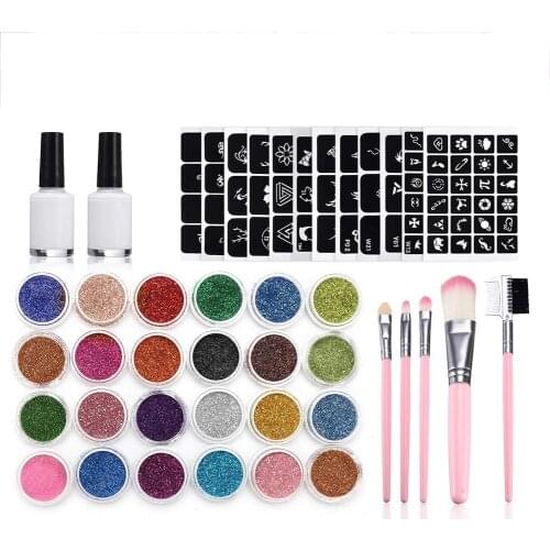 Temporary Glitter Tattoo Set With 125 Stencils 2 Glue 5 For Halloween Diamond Flash For Temporary Tattoo Set Kids Face Body Art