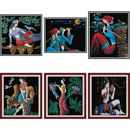 Yunnan Ethnic Customs Series Cross Stitch Kit DIY Character Pattern 14CT 11CT Embroidery Kit Needlework Home Decoration Painting