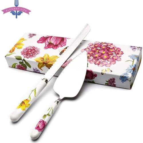 2 PCS Cake Knife Set Saw Knife Stainless Steel & Ceramic Pizza Cheese Shovel Kitchen Baking Tool Food Serving Turner Divider
