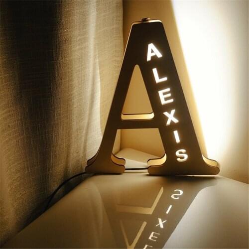 Custom Wall Decor LED Night Light 24 Letter With Name Sign Light for Couples Baby Room Bedroom Personalized Wooden Lamp