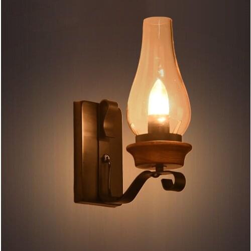 Wall Lamp Coffee shop Cantee LOFT Industrial Retro Wall Lamp E27 Metal and wood LED Corridor Balcony Light for Indoor Fixtures