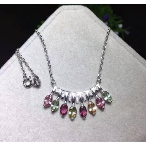Natural multicolor tourmaline Necklaces natural gemstone pendant necklace S925 silver Lovely fruit droplets girl gift jewelery