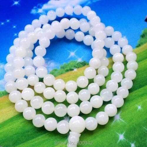 8mm Natural Tridacna Giant Clam Jade Mala bead bracelet Necklace apotropaion Lucky