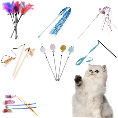 2020 New 10 Style Cat Toys Feather Stick Toy Pet Supplies Plastic Kitten Interactive Stick Funny Cat Fishing Rod Game Wand