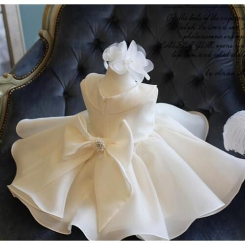 Top Quality Big Bow Girls Pageant Dresses For Baby Girl Princess Flower girl Dresses Kids Formal Wedding Party Christening Gown