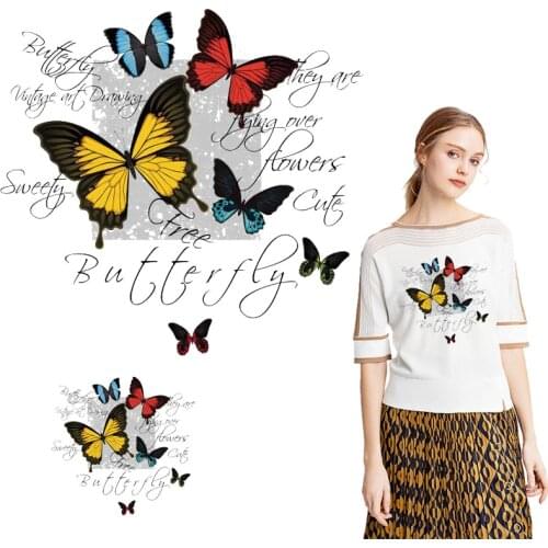 Iron on Patch Thermal Sticker Colorful Butterfly Patch Cute Heat Transfer Vinyl Sticker on Clothes Woman Girls T-shirt Decor DIY