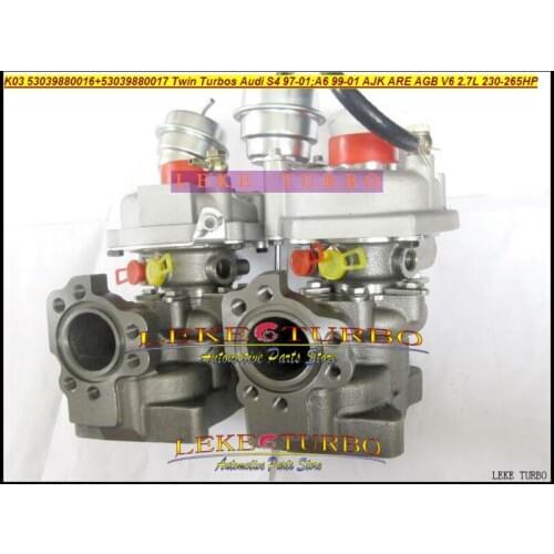 Free Ship K03 016+17 Twin Turbo 53039880016 53039700016 53039700017 Turbocharger For AUDI S4 97-01;A6 99-01 AJK ARE BES AGB 2.7L