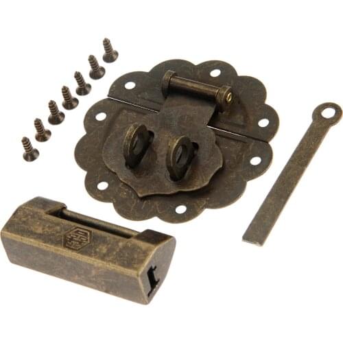 2pc/set Lock Padlock + Latch clasp Antique Bronze Old Chinese style Box Buckle Clasp Vintage Cabinet Jewelry Wooden case retro
