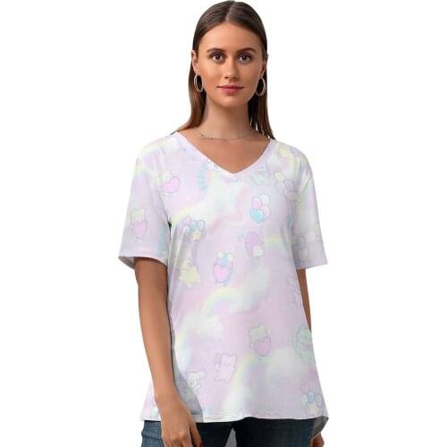 Lolita T Shirt Funny Womens Casual T-Shirt Short-Sleeve Graphic V Neck Tshirt Oversize