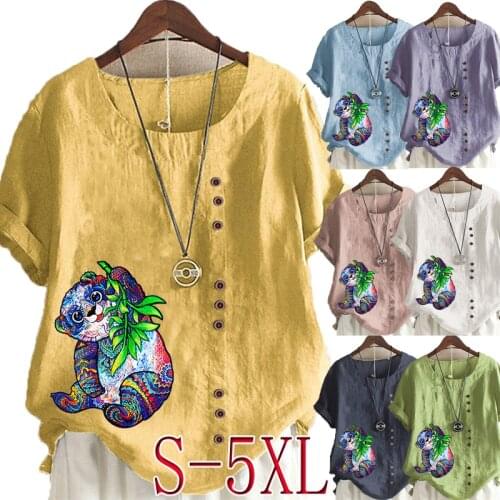 New Women Clothing Fashion Printing Short Sleeve Round Neck Pullovers Summer Shirt Graphic Tee Loose Casual Shirt Plus Size Tops