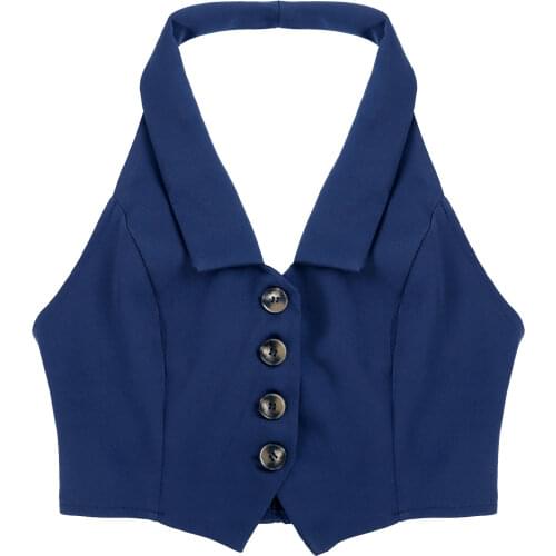 Womens Fashion Vest Neck Halter Lapel Sleeveless Cropped Crop Tops Backless Slim Fit Waistcoat Nightclub Party Sexy Streetwear