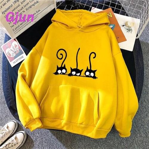 Cat Kawaii Hoodie Vintage Women Hooded Sweatshirt Winter Harajuku Oversize Ladies Gothic Loose Sweatshirt Streetwear Hoodies