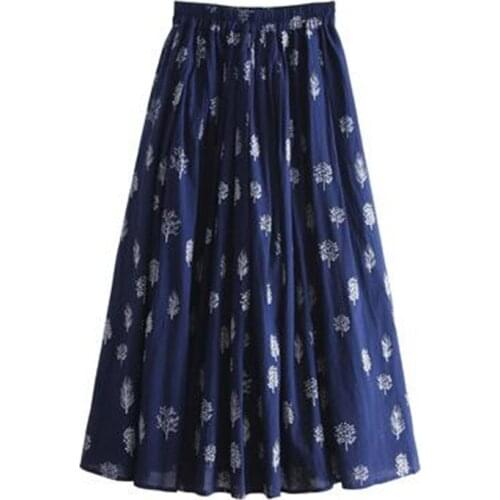 Women Summer Skirts Elastic Waist Vintage Casual Skirt Femme Office OL Mid-Calf Skirts S980