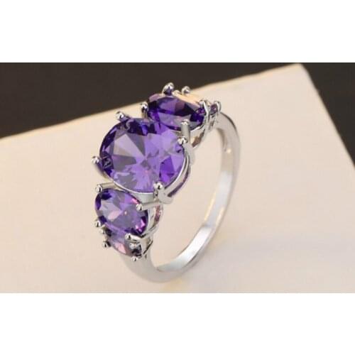 Womens 925 Silver AAA Purple Zircon Ring Engagement Wedding Gift Jewelry Ring Wholesale size 6-10