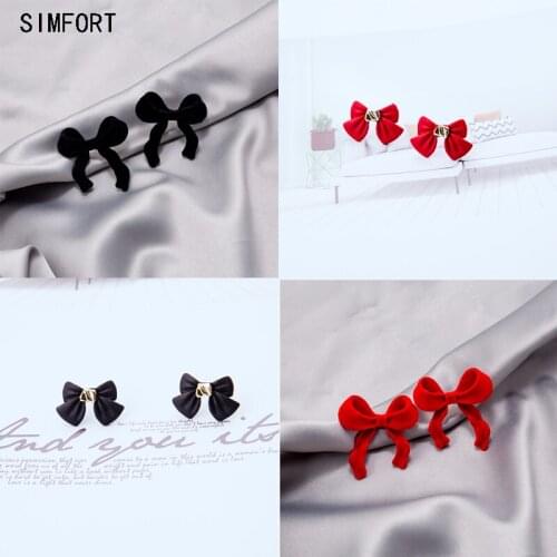 Womens 925Silver Pin Earrings Rear Bowknot Red Sweet Temperamen Simple Fashion Personality Simple Alloy Decoration Jewelry Gift
