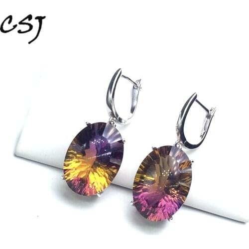 CSJ Ametrine quartz gemstone noble elegant Earring Sterling 925 Silver Big Stone Ov13*18mm 25Ct Fine Jewelry For Women Lady Gift