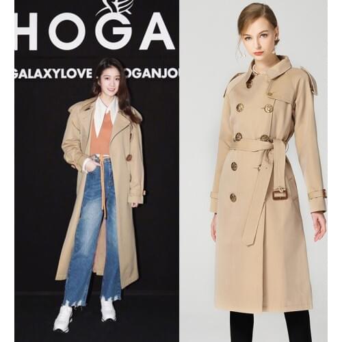 Trench coat long spring waterfall runway dust coats women 2019 plus size double breasted female ladies windproof khaki cotton