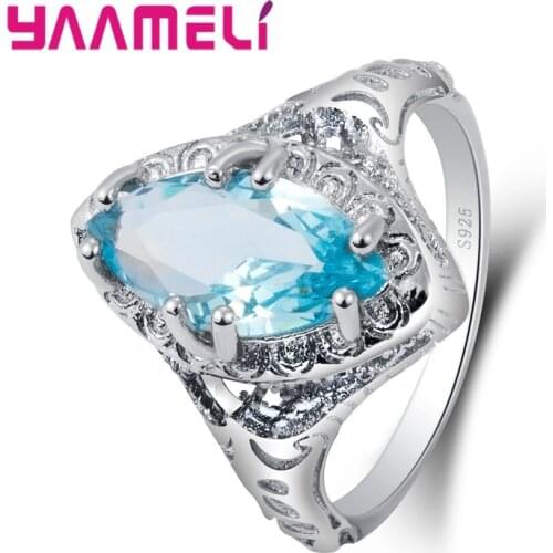 Luxury Big Long Oval Cut AAA Zircon Ring with Micro Paved CZ Ring for Women Fashion 925 Sterling Silver Female Ring