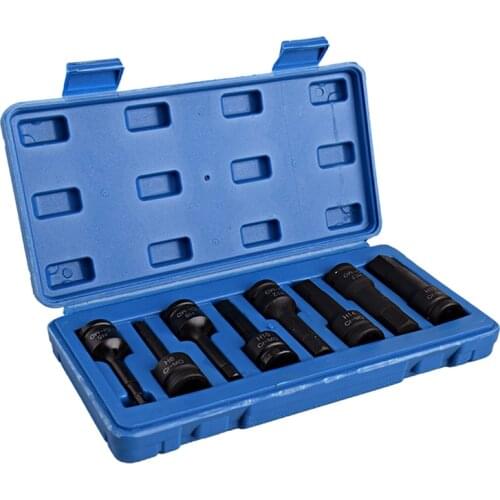 8Pcs 1/2inch Drive Pneumatic Air Hex Key Bit Socket Set H5-H19 Square Extension Rod Adapter Quick Change Bit Holder