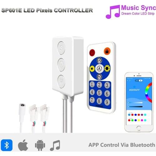DC5-24V SP601E Bluetooth App + RF Controller LED Music Dual Signal for Led Addressable Pixel RGB Strip For WS2812 2811 UCS1903