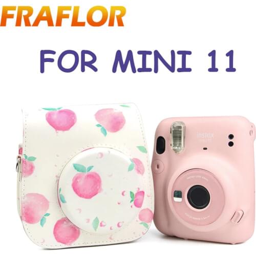 For Polaroid Camera Fuji Fujifilm Instax Mini 11/9/8/8+ Cute Cartoon Peach PU Leather Camera Bag Case Cover Pouch Protector