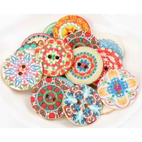 Mixed Round Flower Lace Pattern Wooden buttons Scrapbooking Crafts Handmade Home Decoration 25mm 20pcs