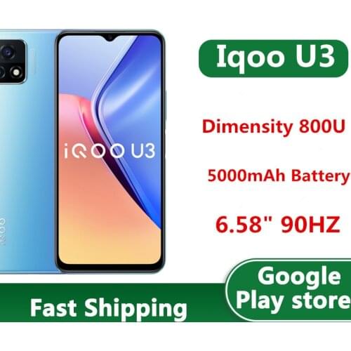 In Stock Vivo iqoo U3 5G Mobile Phone 48.0MP 3 Cameras Android 10.0 6.58" 90HZ 18W Charger Face ID Dimensity 800U Fingerprint