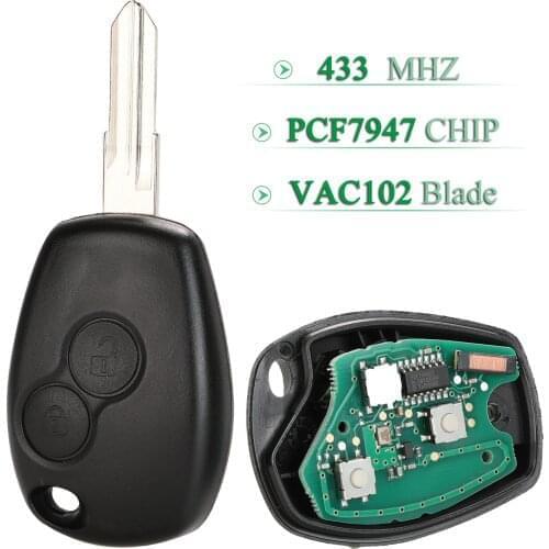Bilchave 10pcs 2BT Remote Key 433MHz PCF7947 Chip For Renault Megan Modus Clio Modus Kangoo Logan Sandero Duster VAC102 Blade