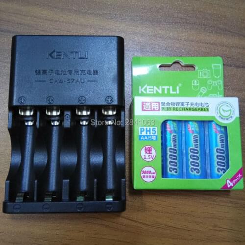 KENTLI 4pcs 1.5v 3000mWh AA rechargeable Li-polymer li-ion polymer lithium battery + 1AA AAA smart Charger(CH4-57U)