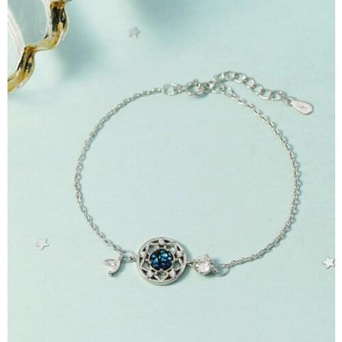 KOFSAC Fashion Girl Bracelets 925 Sterling Silver Jewelry Cute Crystal Blue Planet Dreamcatcher Bracelet Women Party Accessories