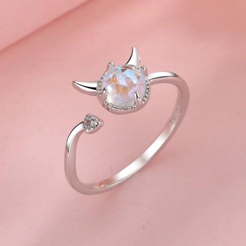 Todorova Fashion Open Moonstone Demon Rings For Women Sweet Cute Little Devil Finge Rings For Girls Gifts Jewelry Female