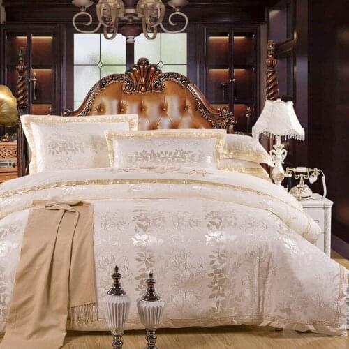 4Pcs Luxury Satin Jacquard bedding sets Embroidery bed set double queen king size duvet cover bed sheet set pillowcase