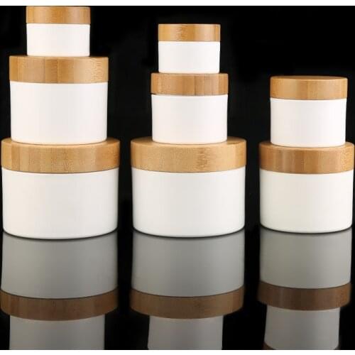 Natural Bamboo Cosmetic Packaging 10g 30g 50g 100g 150g White PP Plastic Jar with Bamboo Lid Empty Cosmetic Containers Skincare