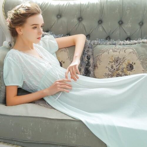 Solid Long-sleeved Cotton Nightdress Sweet Lace Long Nightgown Princess Loose Nightwear Women Sexy Sleepwear Party Night Gown