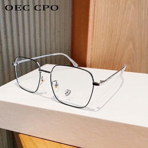 OEC CPO Retro Glasses Women Men Square Glasses Frame Vintage Transparent Lens Optical Eyeglasses Frames Alloy Anti Blue Light