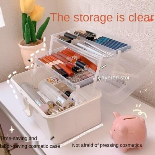 Transparent Plastic Desktop Cosmetic Storage Box Jewelry Nail Double Storage Box Multifunctional Tool Box