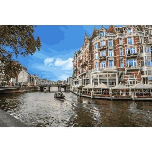 PX-10 Amsterdam Canal Cafe diy oil painting by numbers Europe landscape acrylic paint wall painting digital unique gifts