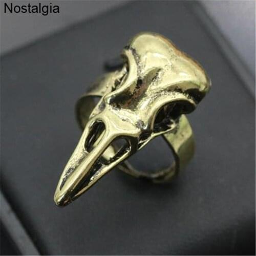 Adjustable Viking Raven Skull Ring Wicca Pagan Gothic Antique Bronze Vintage Rings For Women Men