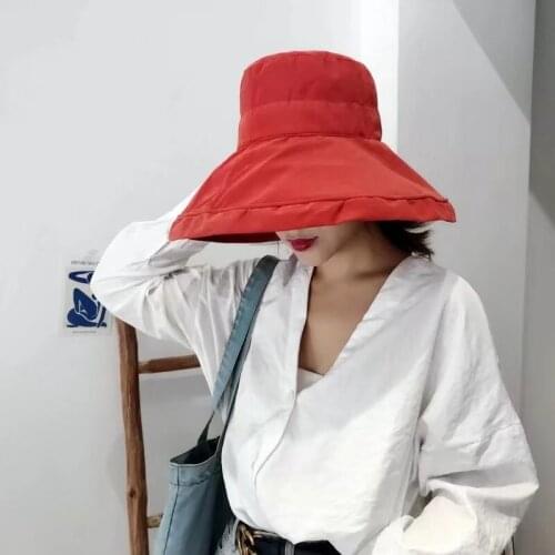 2021 Women Sun Hat Fashionable Super Wide Brim Fold Bucket Cap Fedoras Beach Wedding Summer Solid Color Floppy Sun Hats +Rope