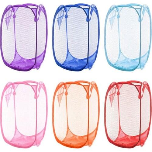Foldable Polyester Mesh Fabric Laundry Basket Storage Toy Orgnizer Washing Basket Dirty Clothes Sundries Basket Candy Color