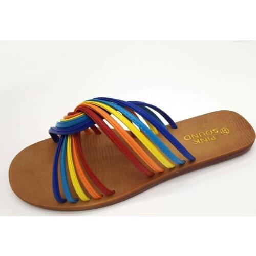Fashion Summer Rainbow Stripped Colors Womens Slippers Casual Home Indoor Sexy Slides Shoes