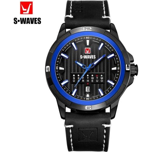 Sport Military Watch Men Unique Water Resistant Quartz Week Watch for Men Clock Leather Fashion Black Blue Reloj Hombre SWAVES