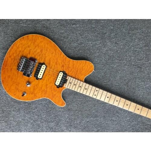 China OEM Orange Quilted Music Man Electric Guitar Solid Mahogany Guitar Body Left Handed Guitars Electrica Custom Available