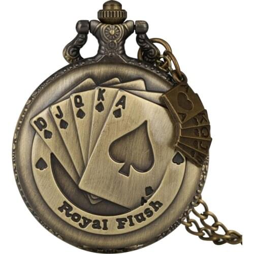 Vintage Retro Bronze Royal Flush Quartz Pendant Fob Pocket Watch With Necklace Chain Gift Hot Sale Clock for Men Women