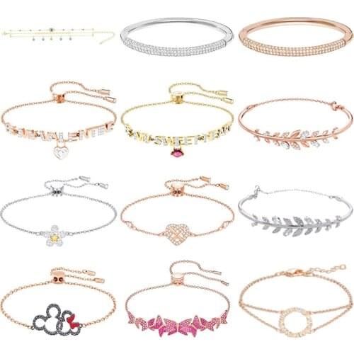 High quality Swa original mixed series flower leaf pink girl butterfly adjust crystal by yourself.925 sterling silver bracelet