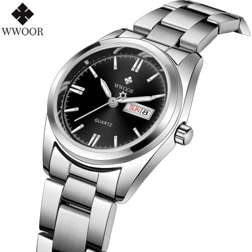 WWOOR 2021 New Top Luxury Brand Women Silver Black Watch Fashion Stainless Steel Quartz Waterproof Wrist Watches Relojs De Mujer