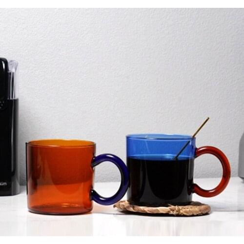 Dessert Breakfast Milk Cup Glass Color Glass Mug with Handle Heat Resistant Water Cup Coffee Tea Drinks Mug Kitchen Drinkware